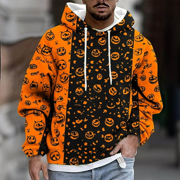Donemore Men Casual Fashion Printed Pullover Drawstring Long Sleeve Hooded Sweatshirts