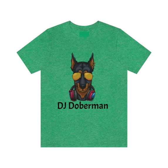 DJ Doberman Musician Dog Funny Unisex Jersey Short Sleeve Tee