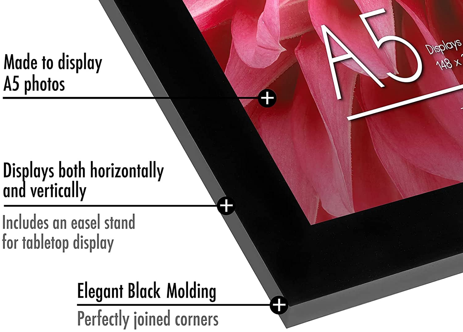 Americanflat A5 Picture Frame in Black - Composite Wood with Shatter Resistant Glass - Horizontal and Vertical Formats for Wall and Tabletop - 14.8 x 21 cm - Pack of 2