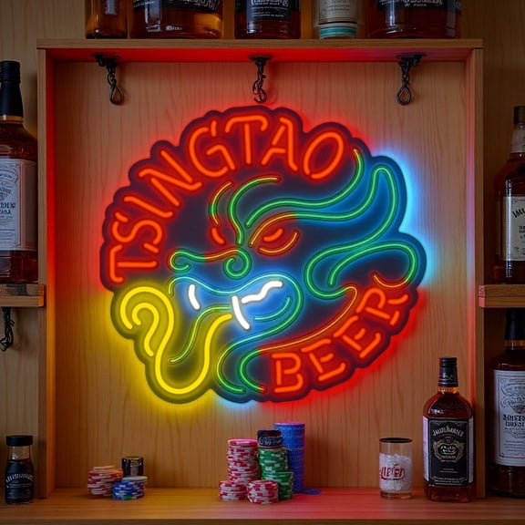 Queen Sense 16"x15" Tsingtao Beer LED Neon Sign for Wall Decor Dimmable USB Powered LED Light W116TTBLV2-5VLED