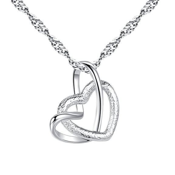 Silver Chain Necklace for Women, Pendant Necklace, Stainless Steel Necklace for Women, Double Heart-shaped Design Fashion Jewelry, Infinite