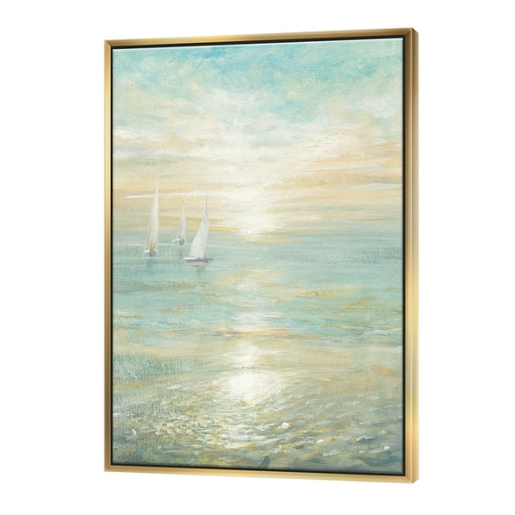 Designart ' Sunrise Boat I ' Nautical & Coastal Framed Canvas