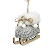 Holiday Time Cozy Christmas Gray and White Knitted Skating Boots with White Fur and Pompom Decorative Accents Ornament