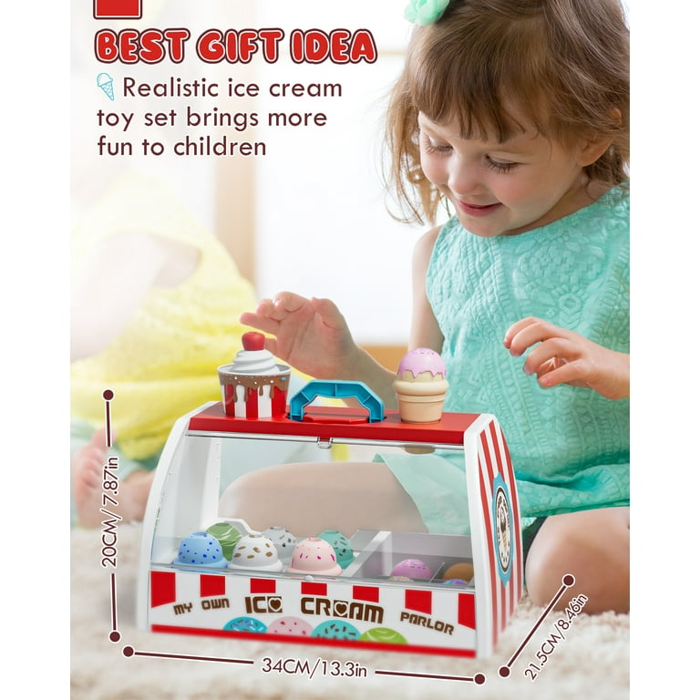 Ice Cream Toy Play Set for Kids Pretend Play Food Accessories Toy Food Toys for Girls Best Gift for 3 4 5 6 Year Old Girl or Boy Red