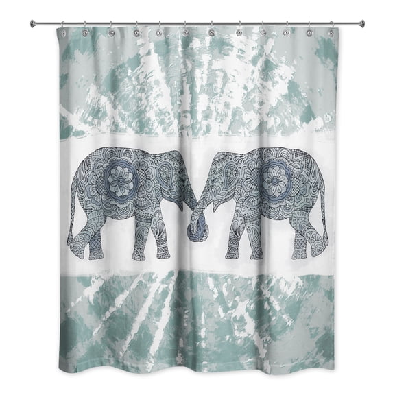 Creative Products Soft Blue Boho Elephants 71x74 Shower Curtain