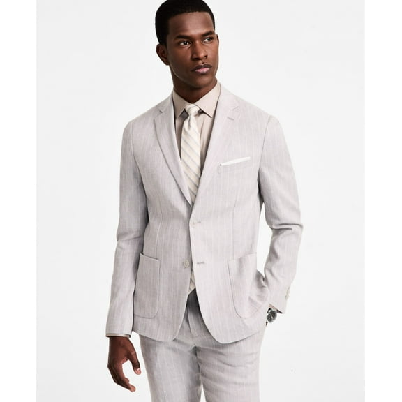 Calvin Klein Mens Slim fit Suit Jacket Blazer 38 L Light Grey Striped