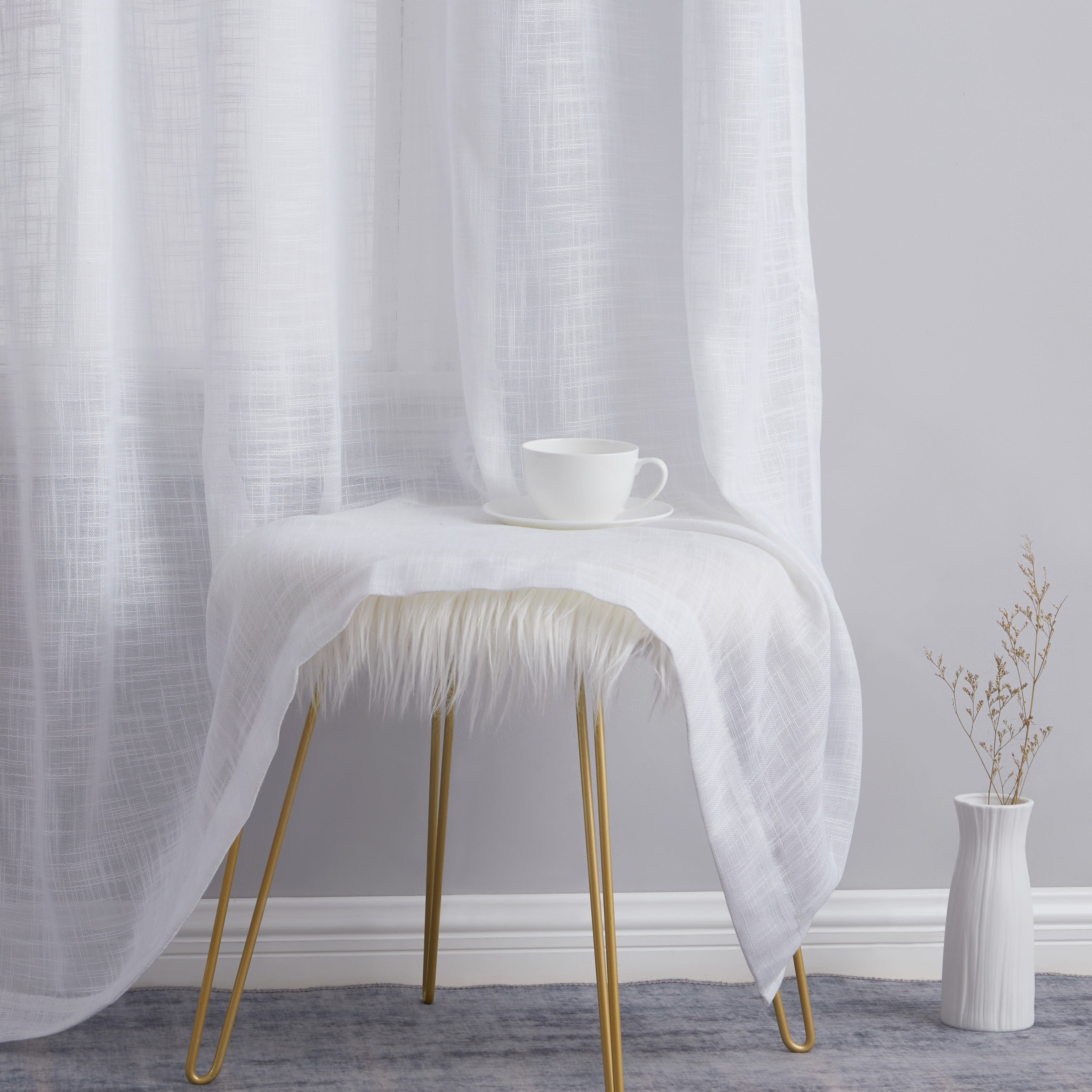 THD Harley Faux Linen Textured Semi Sheer Sun Light Filtering Window Grommet Curtain Panels, Set of 2 Panels