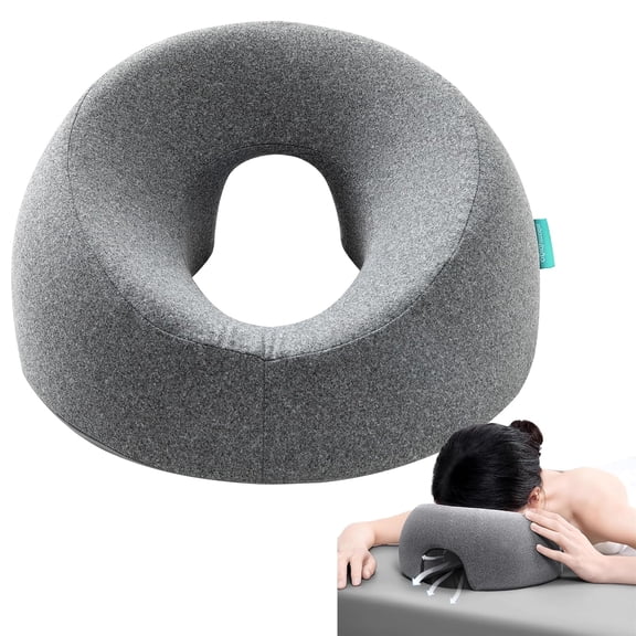 Massage Table Face Down Pillow, Ergonomic Face Cradle for Bed, Face Pillow for Stomach Sleeping, BBL & Post Eye Surgery Recovery Pillow with Removable Cover, Vitrectomy Support Cushion, Grey