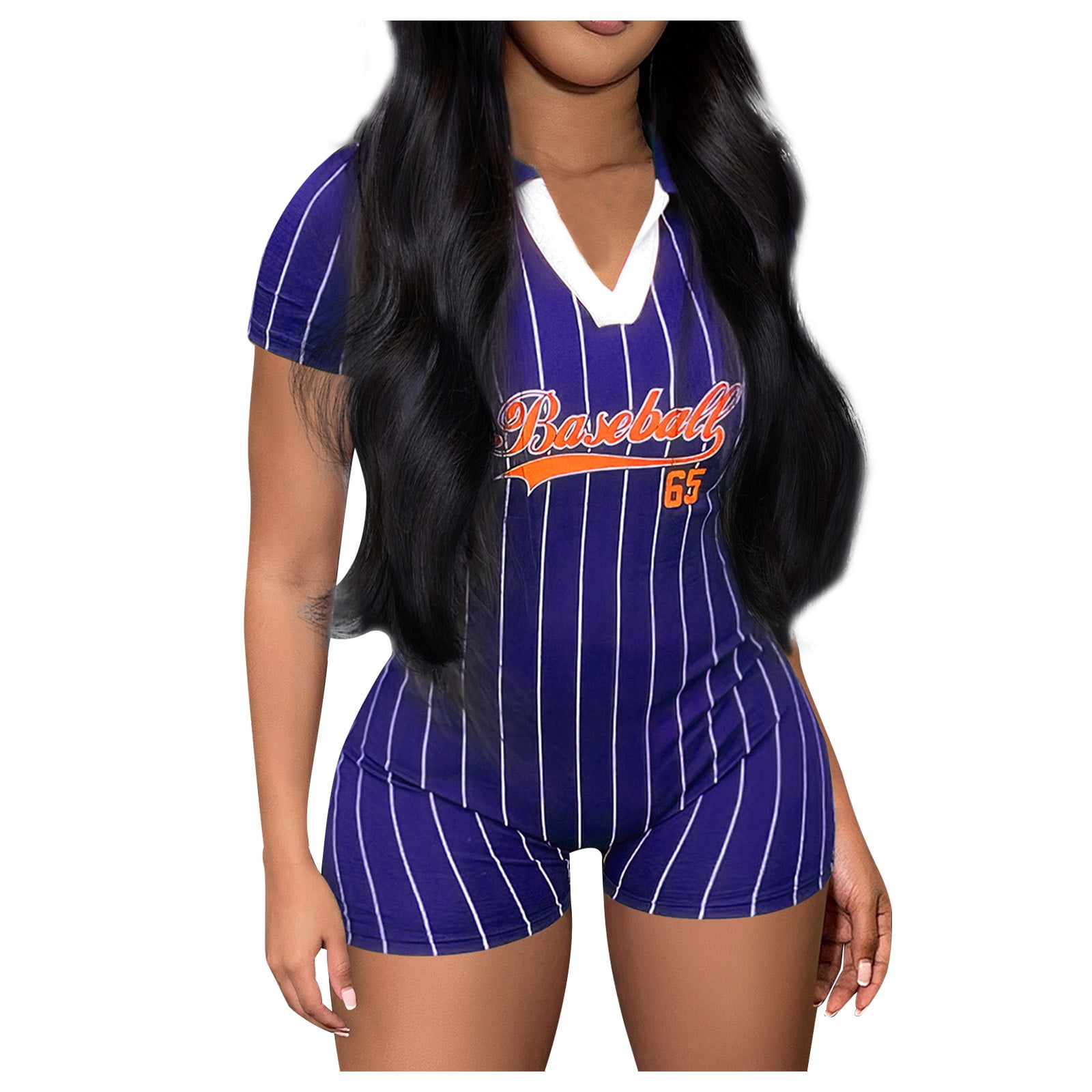 DDAPJ pyju Womens Baseball Jumpsuits 2023,Women’s Short Sleeve  Jumpsuit,Jumpsuits for Women Bodycon Sexy V Neck Rompers Shorts One Piece  Workout