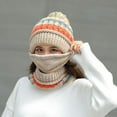thumbnail image 5 of HESHENG Winter Knitted Beanie Hat Women Face Cover Scarf 3 in 1 Thick Warm Knit Cap with Pompom Cap Set, Beige, 5 of 7