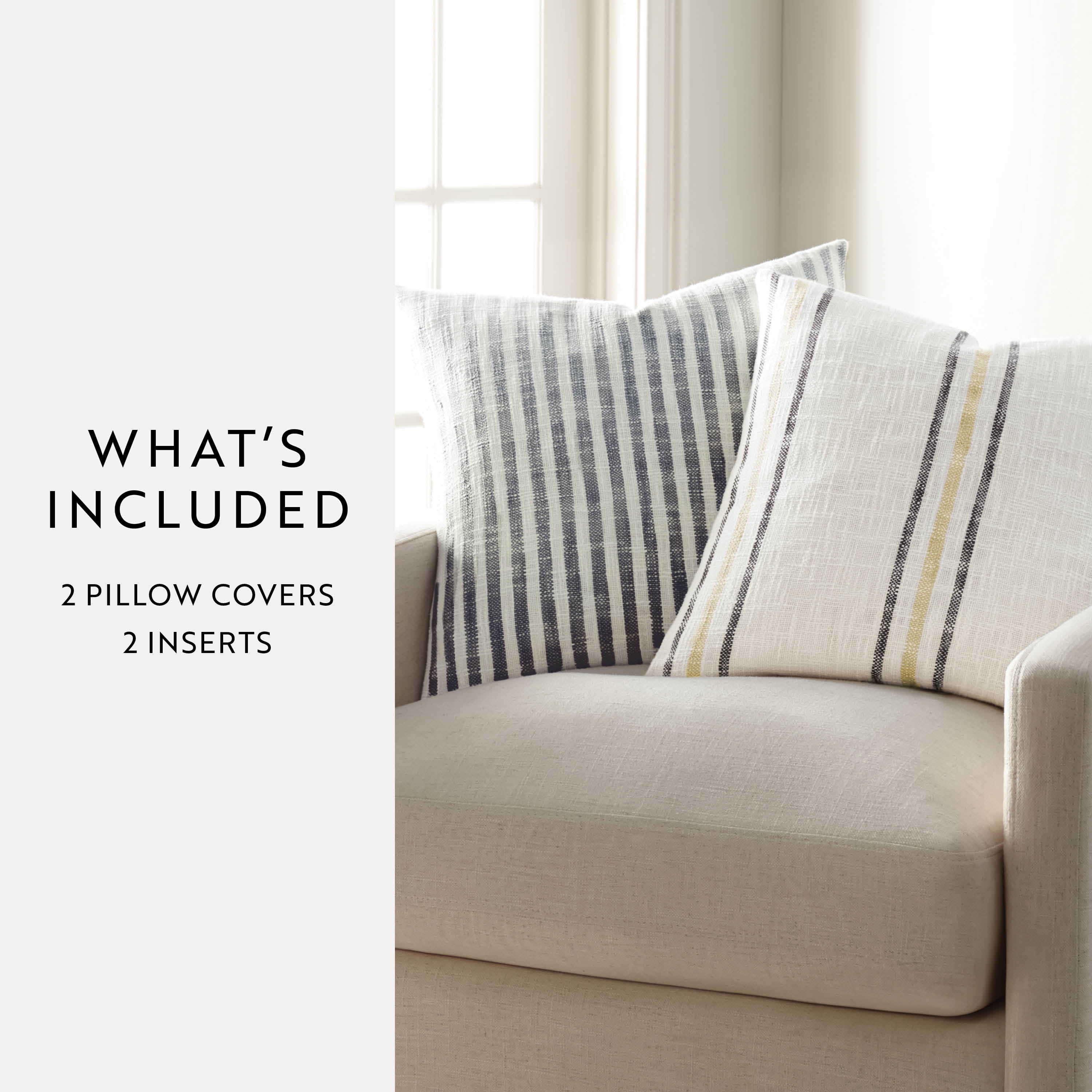 Noble Linens 2-Pack Decor Throw Pillows Yarn-Dyed Bengal Stripe and Framed Stripe in Blue