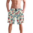 thumbnail image 4 of Dailycode Men's Quick Dry Swim Trunks Beach Shorts Casual Summer Board Shorts with Pockets, Retro Strawberry and Leaves, 4 of 8