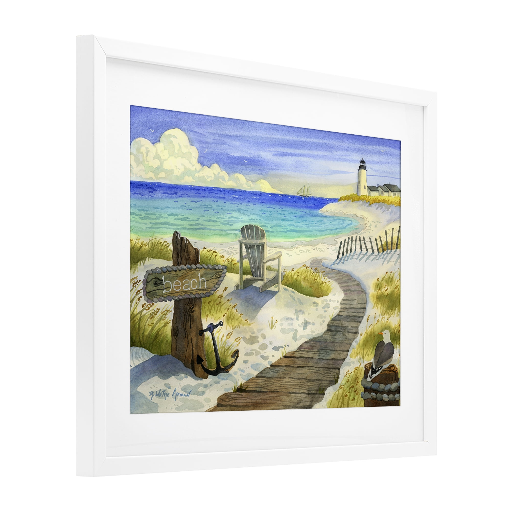 Stupell Industries Boardwalk To The Lighthouse White Framed Print Under Glass, design by Robin Altman