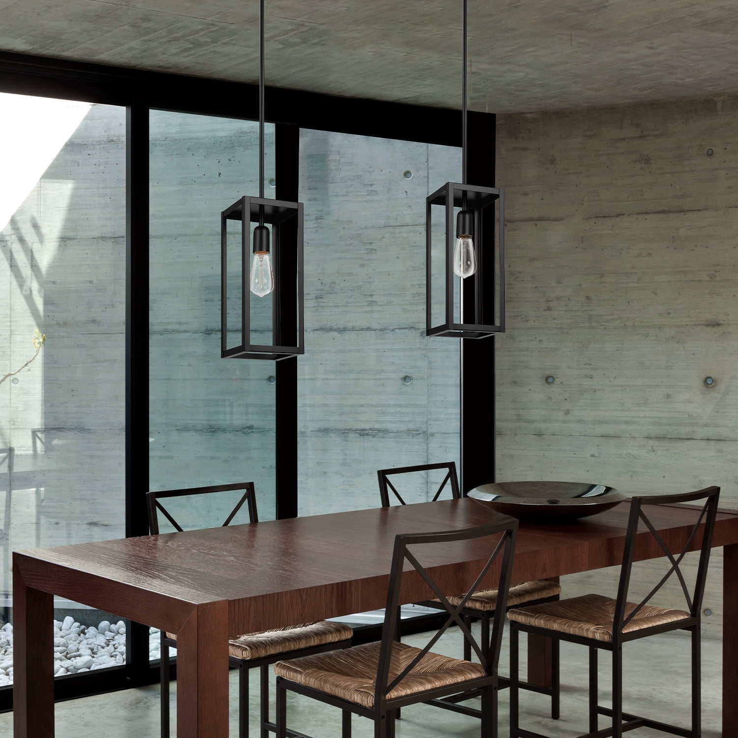 Globe Electric 1-Light Matte Black Open Shade Pendant Light