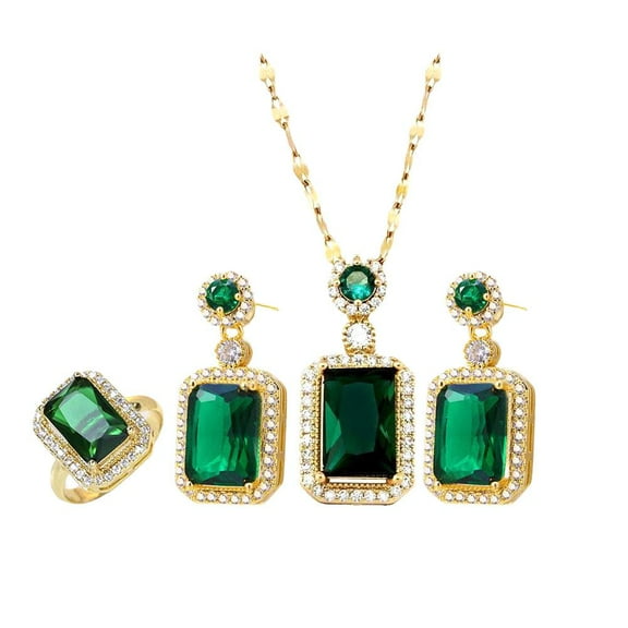 4PCS Sets Exquisite Quadrate Rhinestone Necklace Earrings Set Jewelry Z5Y7 J9G2