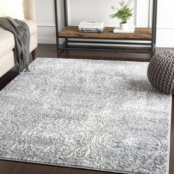 Hauteloom Statham Living Room, Bedroom Area Rug - Updated Traditional - Blue, Gray - 5'3" x 7'3"