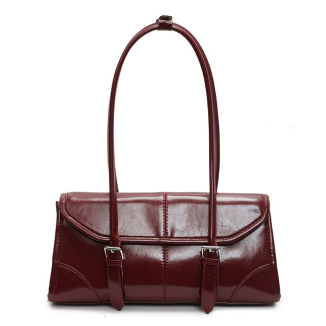 Bolso Mano Tipo Cartera Retro Versátil Con Hebilla para Largo Portátil Hombro Y Axila Otoño 2024 (Claret)