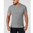 thumbnail image 3 of Ambiloof Men's Ribbed Slim Fit Muscle Henley Shirt Fitted Cotton Short Sleeve Casual Summer T Shirt Grey/S, 3 of 7