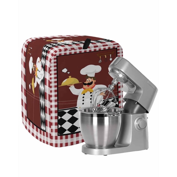 Chef ThemeStand Mixer Dust Cover with Storage Pocket & Handles, Kitchen Red Black Buffalo Plaid Fits All Tilt Head & Bowl Lift Kitchen Appliance Cover Organizer Bag Accessories, 6-8 Quart