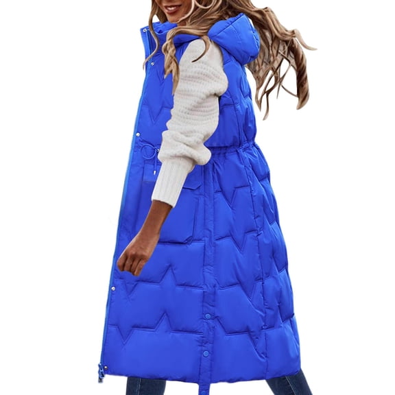 Lindreshi Winter Coats for Women Clearance Medium Women Warm Pocket Hooded Coat Long Jacket Winter Sleeveless Down Parkas