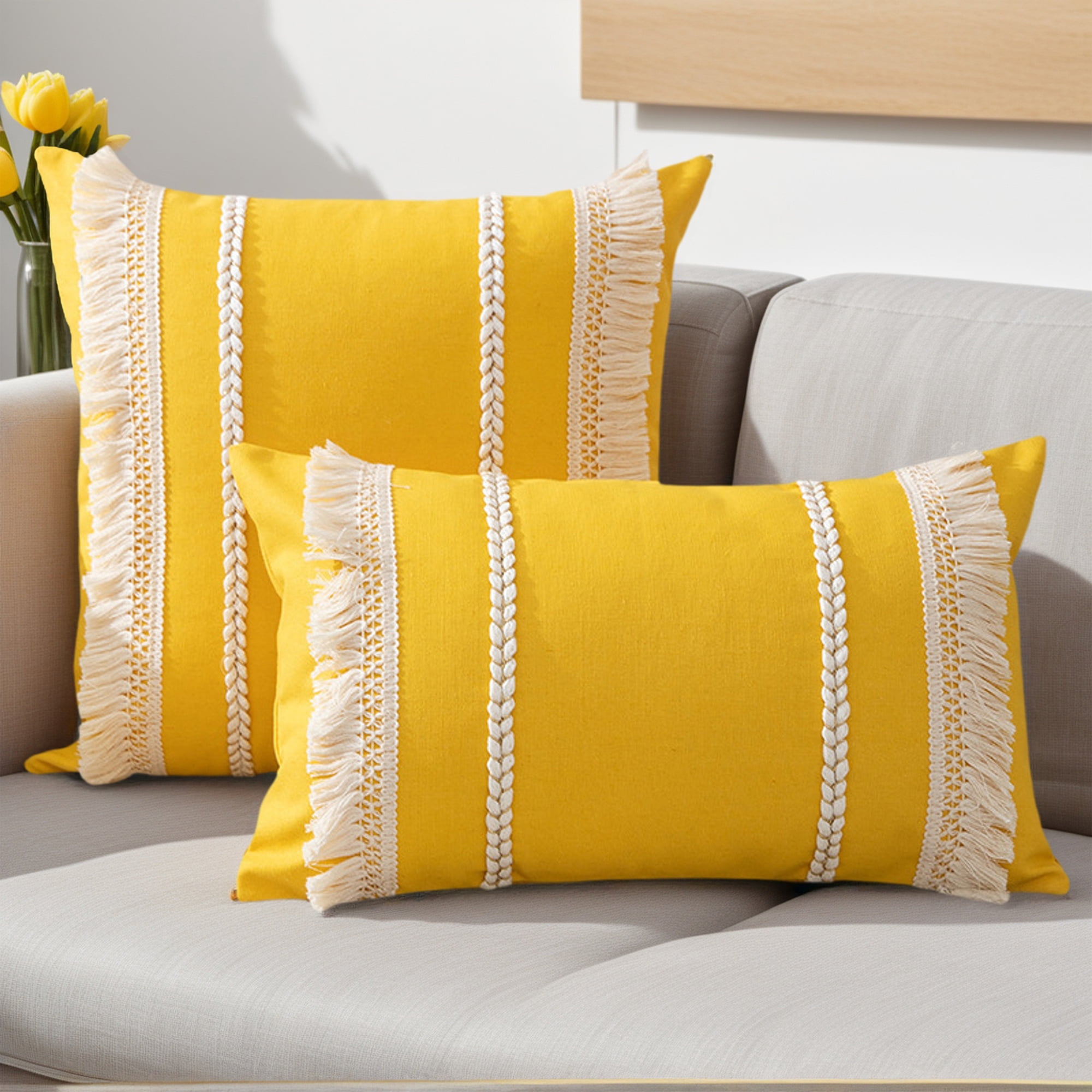 Unique Bargains 2 Pcs Boho Modern Textured Pillow Cover Yellow 12" x 20"