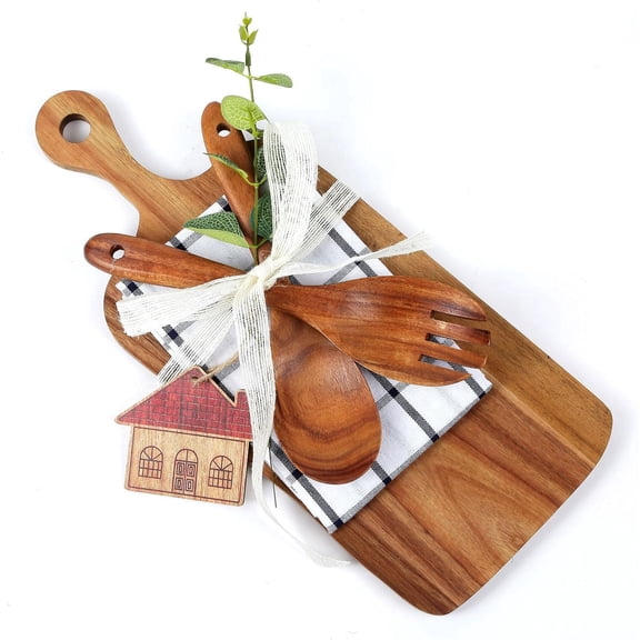The Perfect Housewarming Gift, Wooden Cutting Boards Set with Utensils & Napkin - Charcuterie, Cheese, Serving Tray for New Home, Kitchen Decor