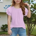 thumbnail image 2 of FAIWAD Girls Ruffle Short Sleeve Shirts Cute Summer Crew Neck Pleated Textured Blouse Tops Kids Solid Color Casual Tees, 2 of 7