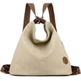 thumbnail image 1 of LHSHID Women Backpack Canvas Shoulder Bag Casual Daypacks Handbag Large Capacity Top Handle Bag Multifunction Tote Bag for Travel Shopping Work Daily Khaki, 1 of 6