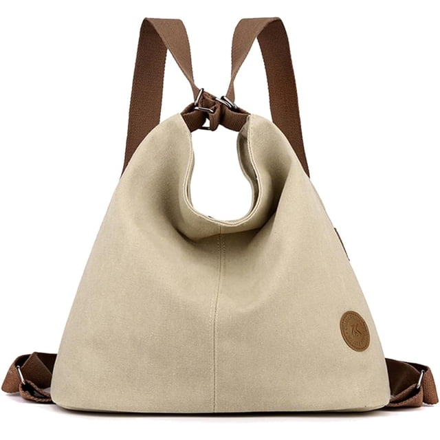 LHSHID Women Backpack Canvas Shoulder Bag Casual Daypacks Handbag Large Capacity Top Handle Bag Multifunction Tote Bag for Travel Shopping Work Daily Khaki