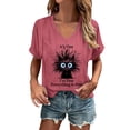 thumbnail image 3 of Trendfront Womens Funny Cat Graphic Tee Fashion V Neck Short Sleeve Tops Summer T Shirts Casual Slogan Print Weekend Relaxed Pullover Shirt, 3 of 5