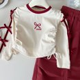 thumbnail image 4 of Spring Children's Clothes Set 1-8Y Casual Bow Long Sleeve T-shirt Girls Suit Top and Pants 2Pcs Kid's Trousers Outfit, 4 of 6