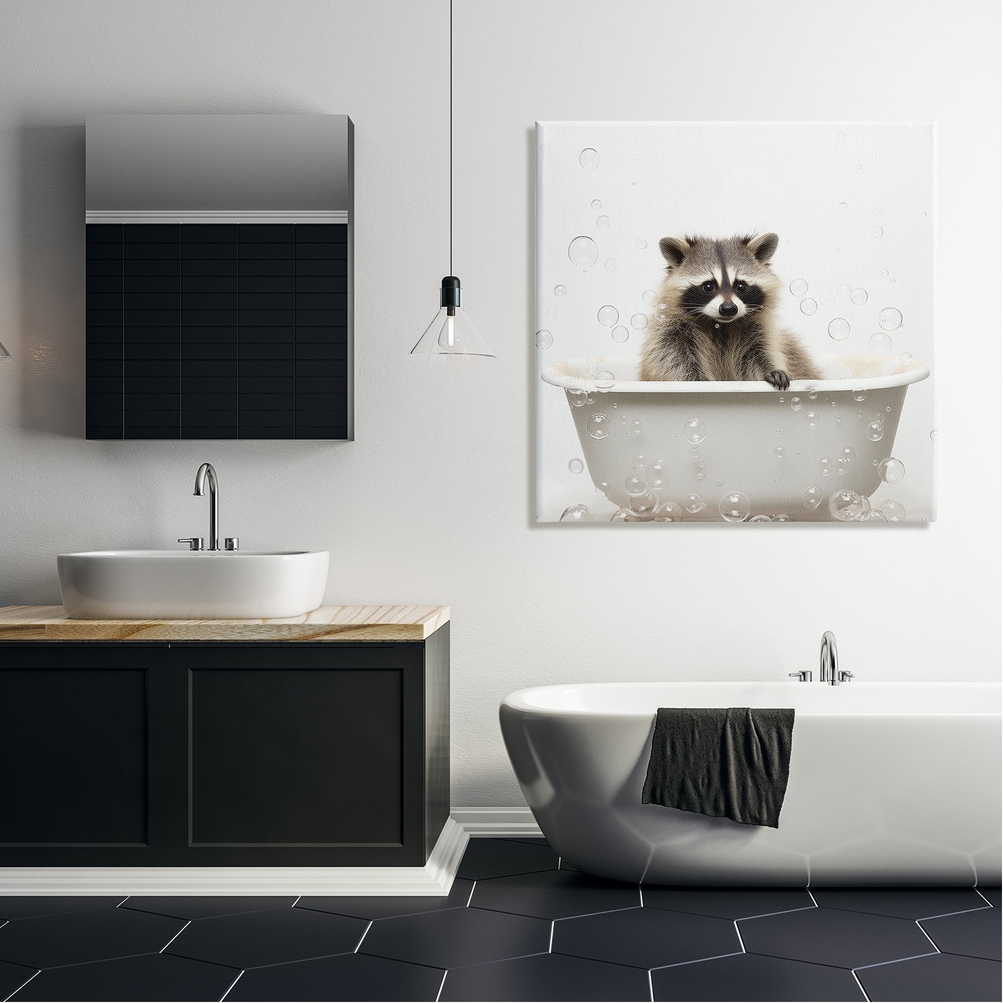 Stupell Industries Raccoon Bubble Bath Animals & Insects Painting Gallery Wrapped Canvas Art Print Wall Art, 36 x 36