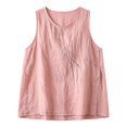 thumbnail image 4 of Unir Women Relaxed Sleeveless Casual Vest, Round Neck Embroidered Lightweight Tank Top, Washed Cotton Feel Summer Layering Blouse, Breathable Loose Fit Solid Color Shirt, Pink White Black Coffee, 4 of 4