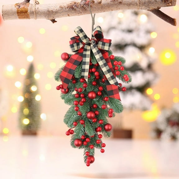 Neoyler Christmas Garland with Plaid Bow Indoor Home Holiday Decoration for Traditional Festive Vibes Suit Window and Wall Hanging Christmas Ornaments and Decorations 23.6in Green