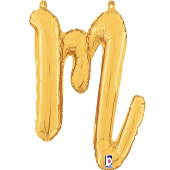 14 inch Script Letter M - Gold (Air-Fill Only) Betallic Foil Mylar Balloon - Party Supplies Decorations