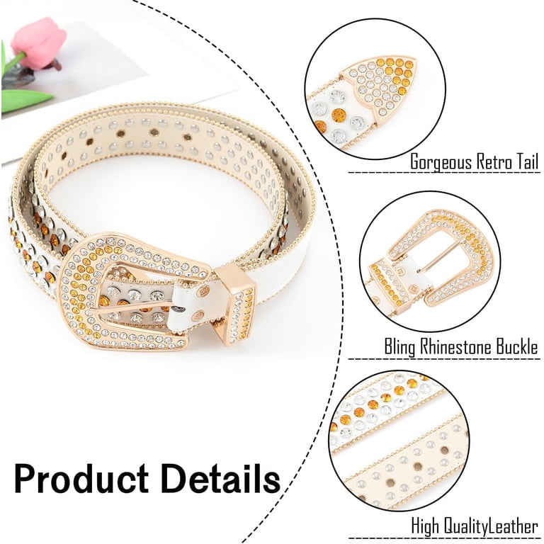 CoCoMangos Crystal Leather Bling Belts for Women Glitter  display picture 1