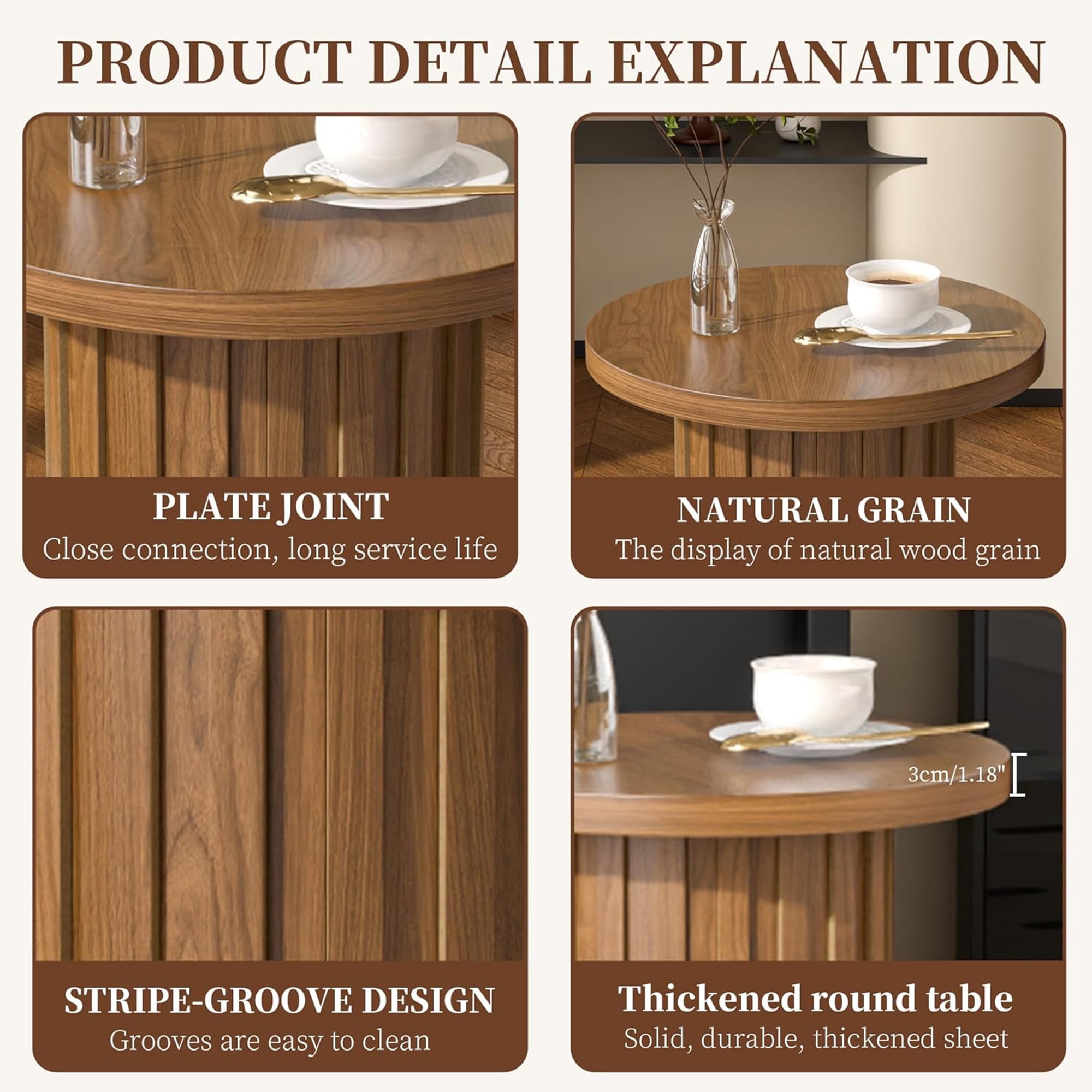 Small Round End Table Farmhouse Accent Side Table Modern Nightstand for Living Room Bedroom (Walnut)