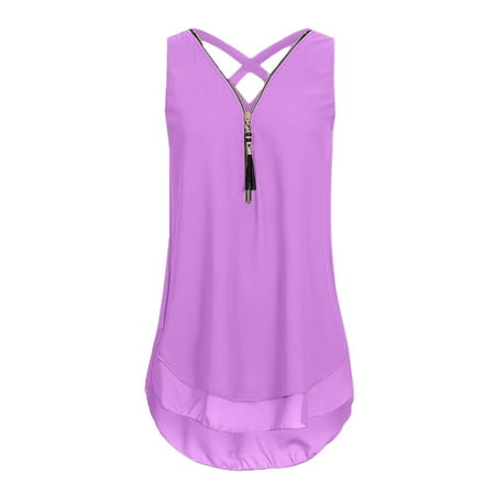 Organic Cross Back Tank - Tuscom Women Loose Sleeveless Tank Top Cross Back Hem Layed Zipper V-Neck T Shirts Tops