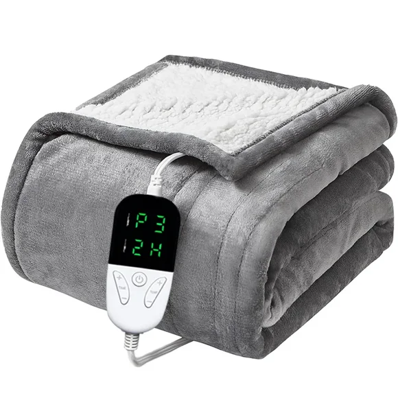 Couverture Électrique en Flanelle Couverture Matelas Hiver Lavable en Machine Double Couche Contrôle de Température Couverture Chauffante
