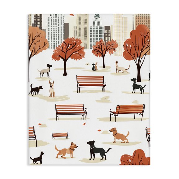 Stupell Industries Contemporary Autumn City Park Dogs Canvas Art, 16 x 20, by Arlington Prints