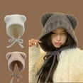 thumbnail image 3 of Cute  Ear Protection Y2k Warm Bear Ear Wool Hat Beanies Cap Winter Hat Knitted Bomber Cap BLACK, 3 of 7