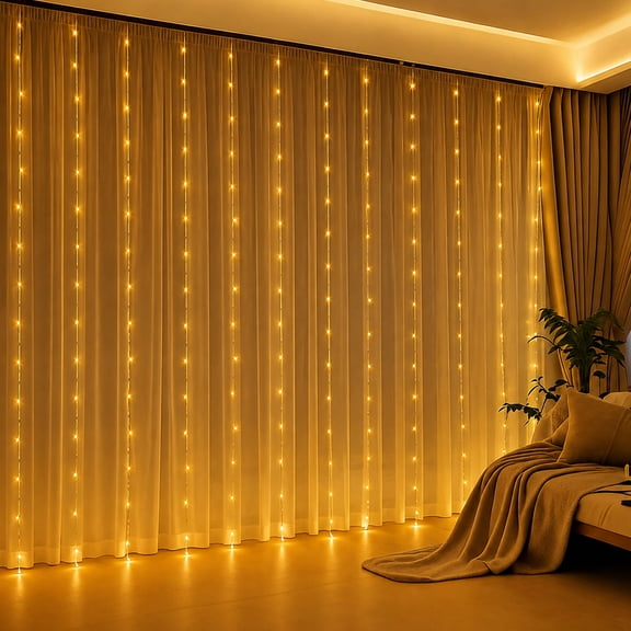 320 LED Curtain Lights, 9.8 x 9.8 ft Fairy String Lights with 8 Modes, Connectable Christmas Lights for Bedroom, Dorm, Wedding Backdrop Decor, Warm White