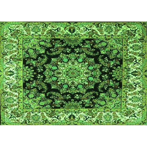 Ahgly Company Indoor Rectangle Medallion Green Traditional Area Rugs, 7' x 9'
