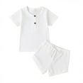 thumbnail image 1 of 2Pcs Infant Knitted Short Sleeve O-Neck Pullover Solid Color Shorts Unisex, 1 of 2
