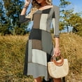 thumbnail image 4 of Geometric Modern Art Brown Gray Black Women's 3/4 Sleeve Dresses Elegant A-Line Midi Dress Flare Summer Casual Sundress, 4 of 9