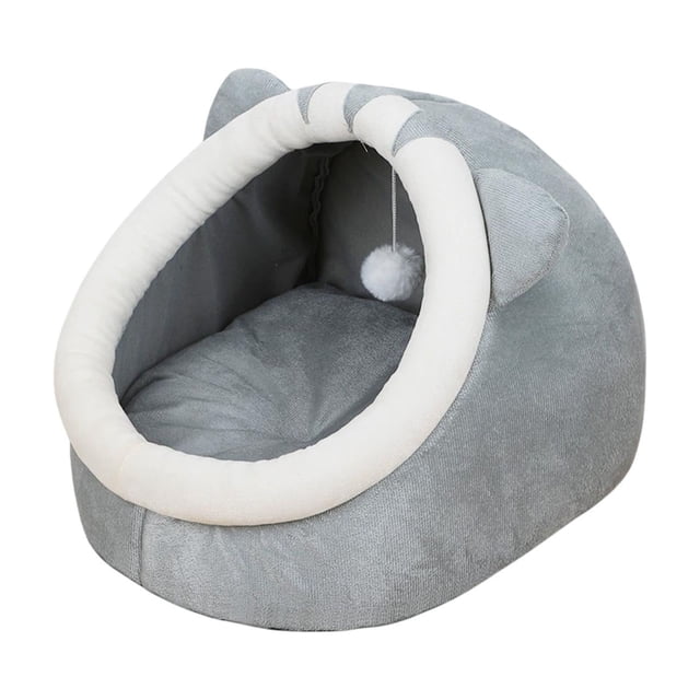 Cheapark Semi-Enclosed Cat House Bed with Removable Washable Mat Warm Winter Kennel for Cats and Small Dogs