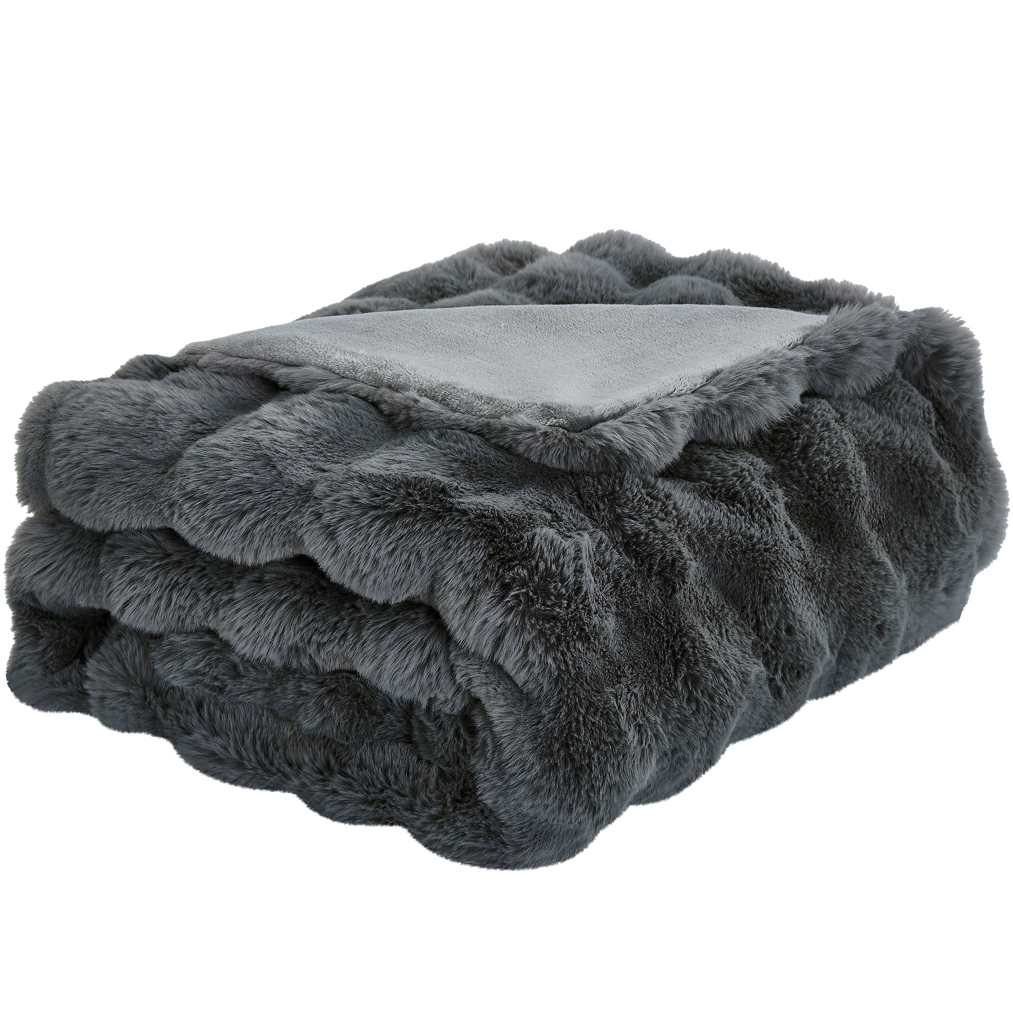 JONIYEAR Large Solid Thick Bubble Faux Rabbit Fur Bed Blanket Queen Size 80" x 90", Decorative Cute Cozy Fluffy Gray Warm Blanket for Winter, Reversible Big Luxe Fuzzy Comfy Shaggy Furry Blanket, Gre