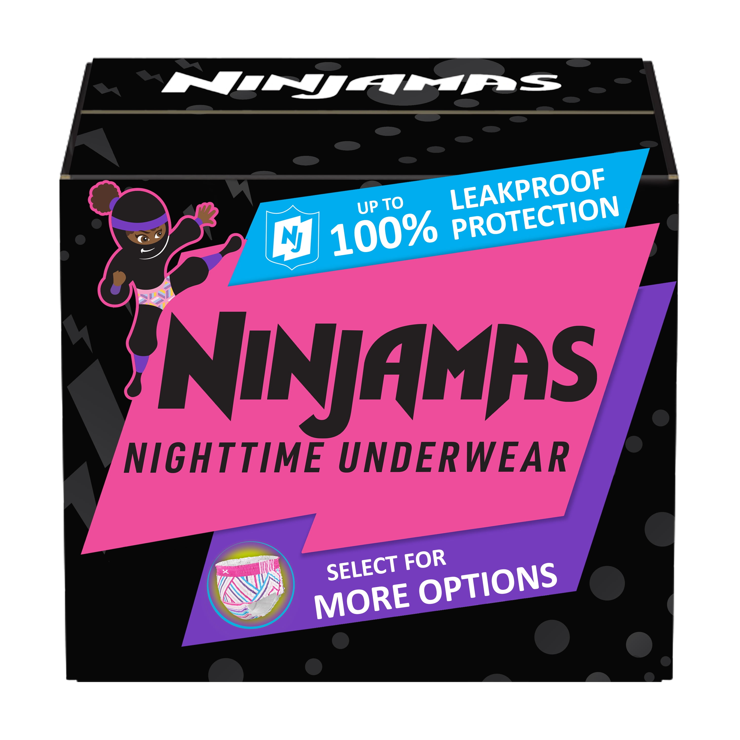 Ninjamas Nighttime Pants Girls Size S/M, 44 Count (Select for More