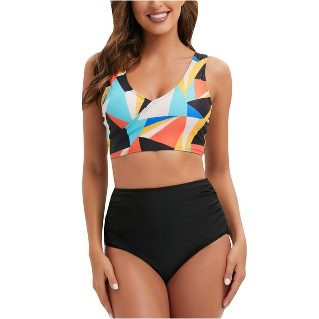 Sexy Bikini Swimsuit for Women Fashion Women Split Swimsuit High Waistflat Printing Color Matching Sexy Bikini Swimsuit Women Bikini Swimsuit Bikini for Women Sexy Swimsuit for Women