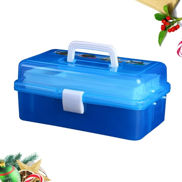 portable storage box Nail Art Tool Box Manicures Tool Storage Box Plastic  Transparent Tool Box Three Layers Manicures Tool Box (Blue) 